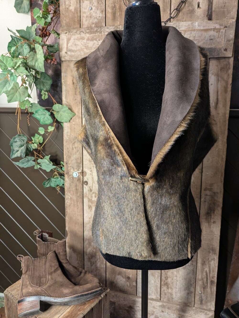 Reversible Raw Edge Faux Lambskin Vest